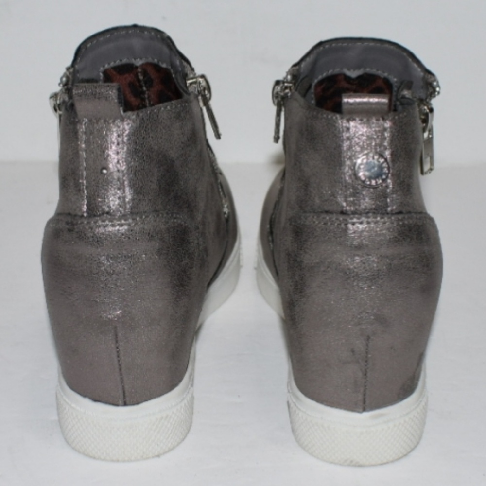 Steve Madden Metallic Pewter High-Top Wedge Sneakers with White Sole - Picture 4 of 16